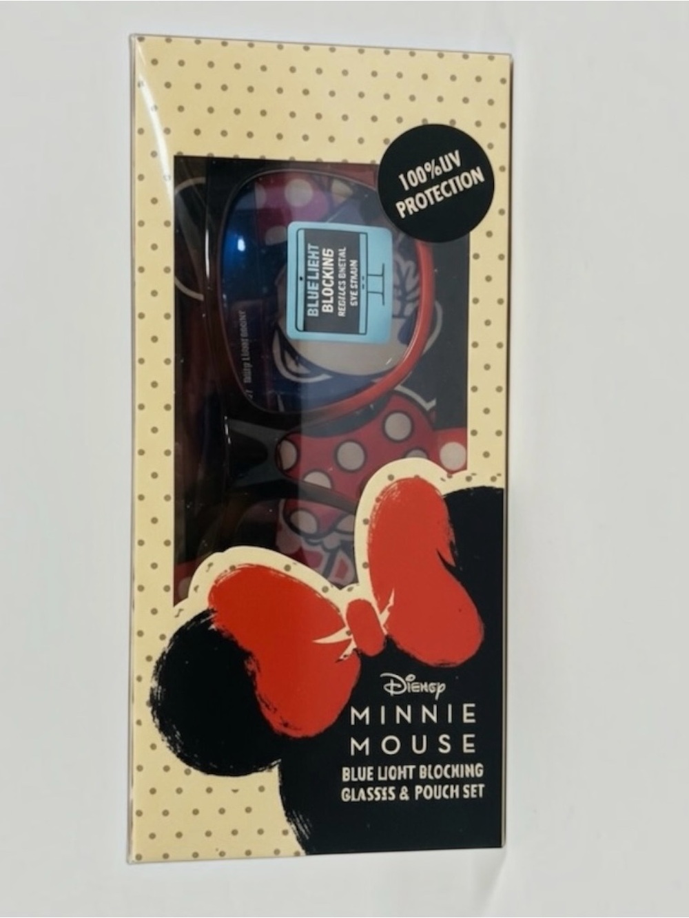 Disney Minnie Mouse Blue Light Blocking Glasses & Pouch Set Eye Strain UV New